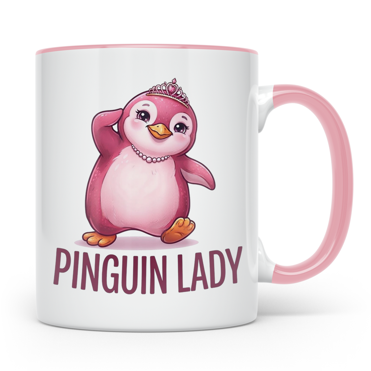 Pinguin Lady Tasse mit Krone & Perlenkette, süßer pinker Pin – Rosa [farbe:rosa]