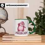 Pinguin Lady Tasse mit Krone & Perlenkette, süßer pinker Pin – Grün [farbe:grün]