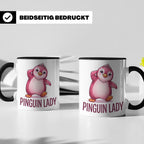Pinguin Lady Tasse mit Krone & Perlenkette, süßer pinker Pin – Schwarz [farbe:schwarz]
