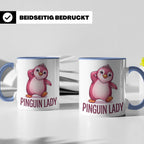 Pinguin Lady Tasse mit Krone & Perlenkette, süßer pinker Pin – Blau [farbe:blau]