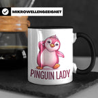 Pinguin Lady Tasse mit Krone & Perlenkette, süßer pinker Pin – Schwarz [farbe:schwarz]