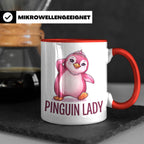 Pinguin Lady Tasse mit Krone & Perlenkette, süßer pinker Pin – Rot [farbe:rot]