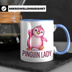 Pinguin Lady Tasse mit Krone & Perlenkette, süßer pinker Pin – Blau [farbe:blau]