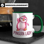 Pinguin Lady Tasse mit Krone & Perlenkette, süßer pinker Pin – Grün [farbe:grün]