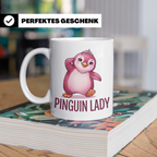 Pinguin Lady Tasse mit Krone & Perlenkette, süßer pinker Pin – Weiß [farbe:weiß]