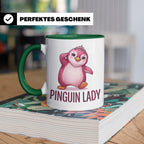 Pinguin Lady Tasse mit Krone & Perlenkette, süßer pinker Pin – Grün [farbe:grün]