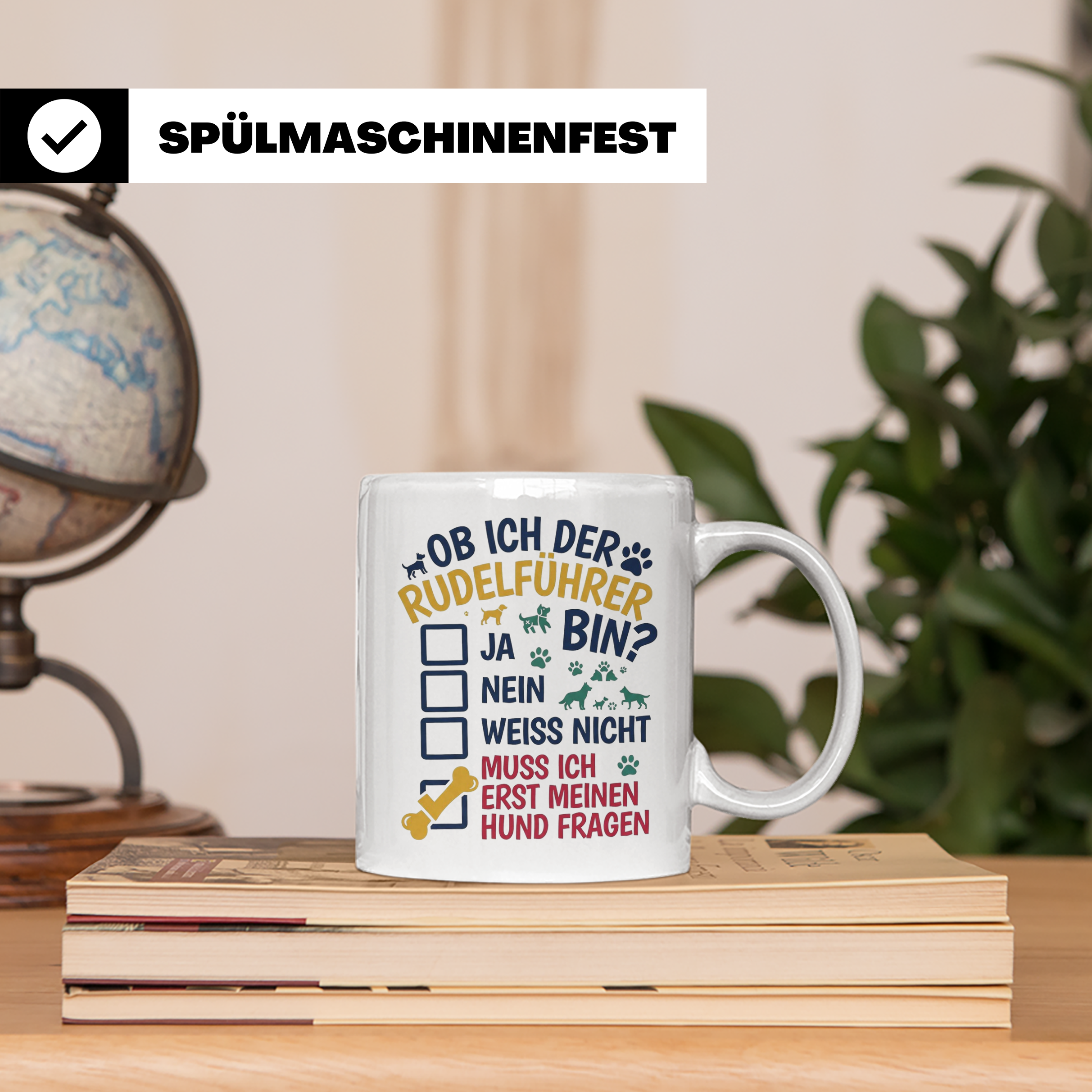 Hundetasse Rudelführer lustiger Spruch, Muss erst meinen Hun – Weiß [farbe:weiß]