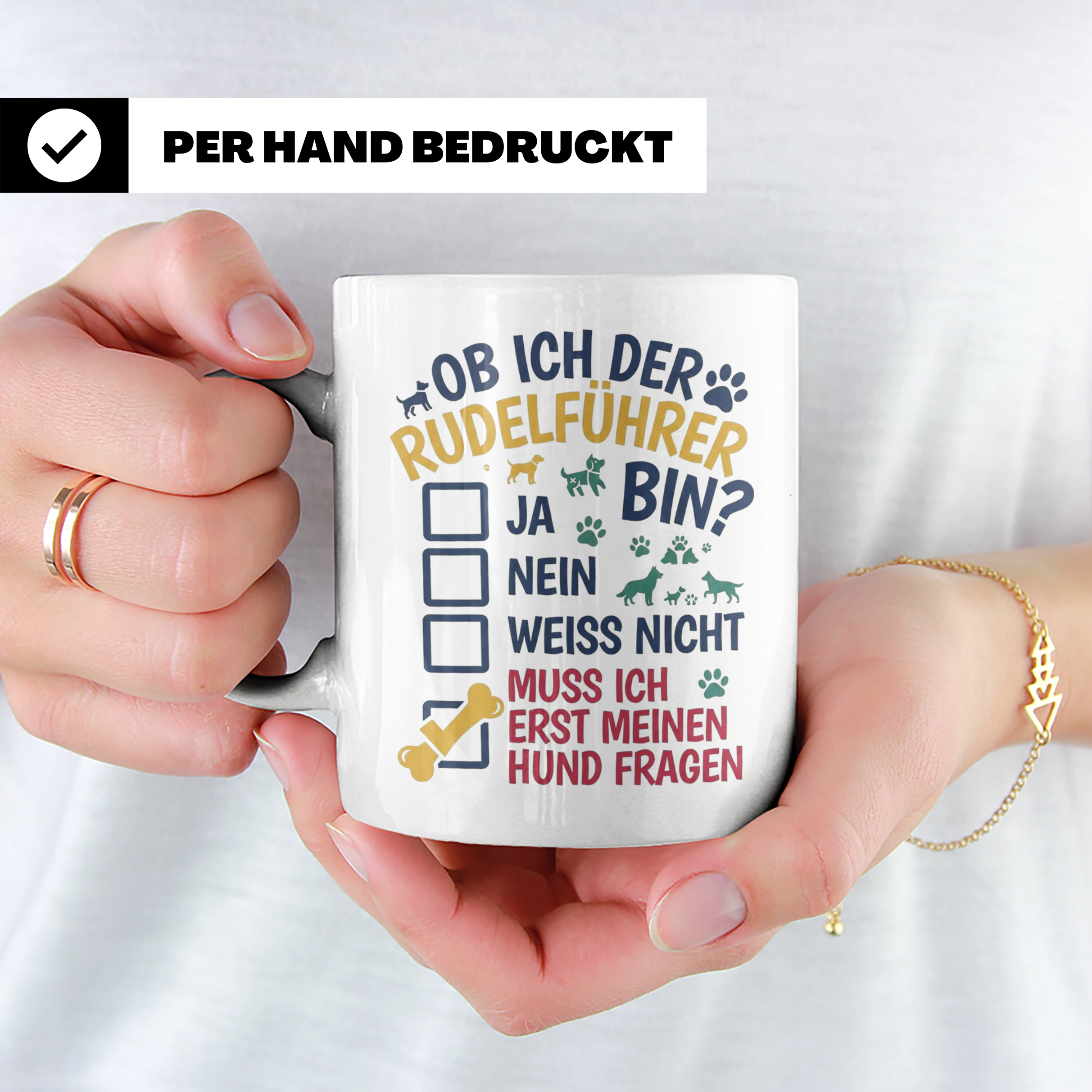 Hundetasse Rudelführer lustiger Spruch, Muss erst meinen Hun – Weiß [farbe:weiß]