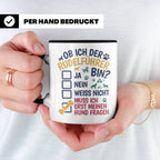 Hundetasse Rudelführer lustiger Spruch, Muss erst meinen Hun – Schwarz [farbe:schwarz]