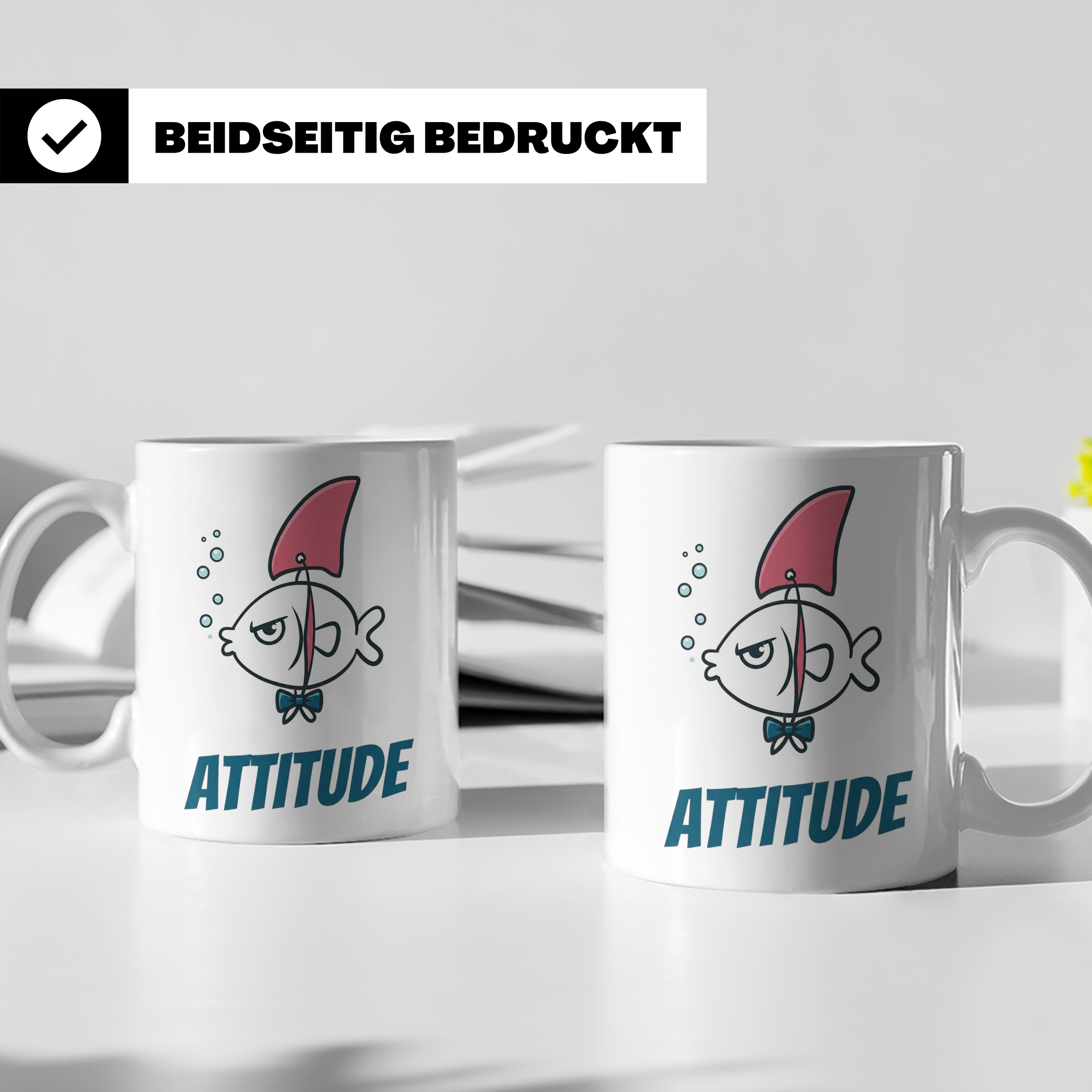 Attitude Tasse Fisch mit Haiflosse, lustiger Kaffeebecher fü – Weiß [farbe:weiß]