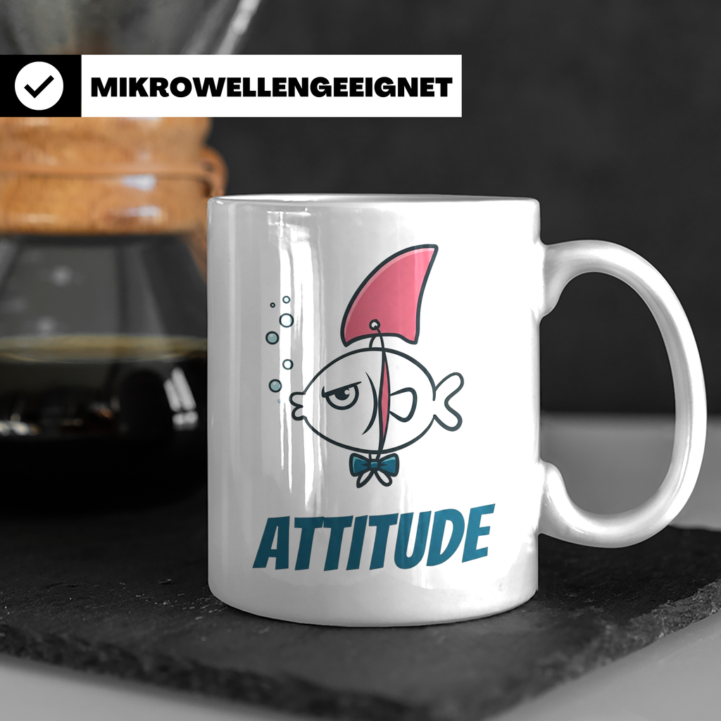 Attitude Tasse Fisch mit Haiflosse, lustiger Kaffeebecher fü – Weiß [farbe:weiß]