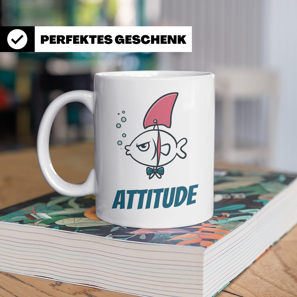 Attitude Tasse Fisch mit Haiflosse, lustiger Kaffeebecher fü – Weiß [farbe:weiß]