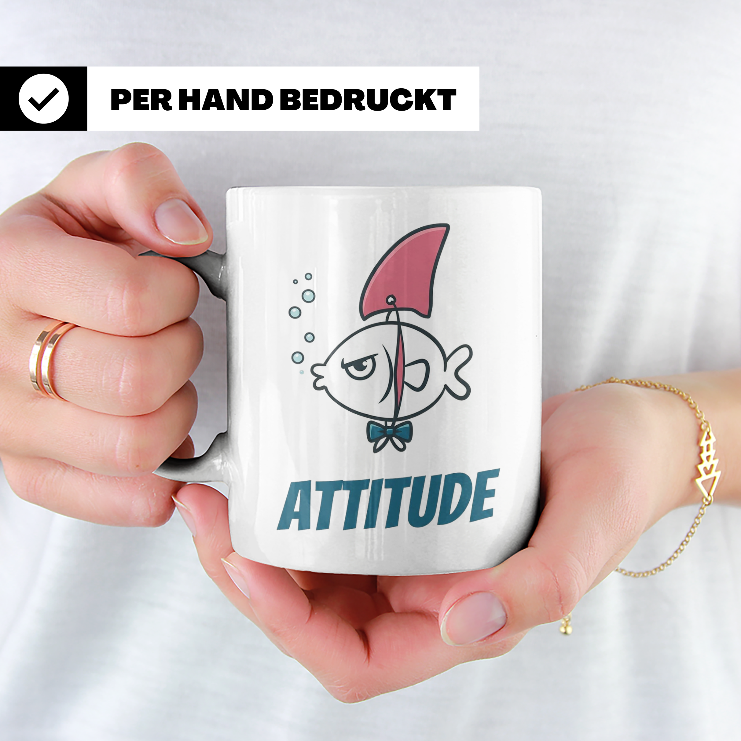 Attitude Tasse Fisch mit Haiflosse, lustiger Kaffeebecher fü – Weiß [farbe:weiß]