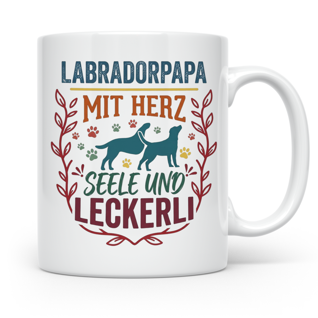 Labradorpapa Tasse mit Spruch Herz Seele Leckerli | Geschenk – Weiß [farbe:weiß]