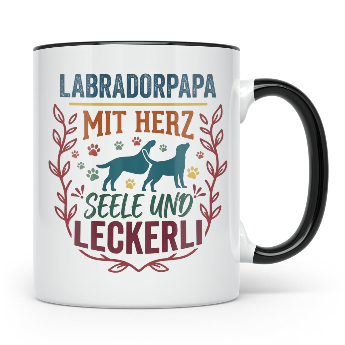 Labradorpapa Tasse mit Spruch Herz Seele Leckerli | Geschenk – Schwarz [farbe:schwarz]
