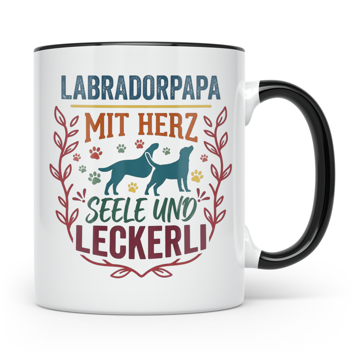 Labradorpapa Tasse mit Spruch Herz Seele Leckerli | Geschenk – Schwarz [farbe:schwarz]
