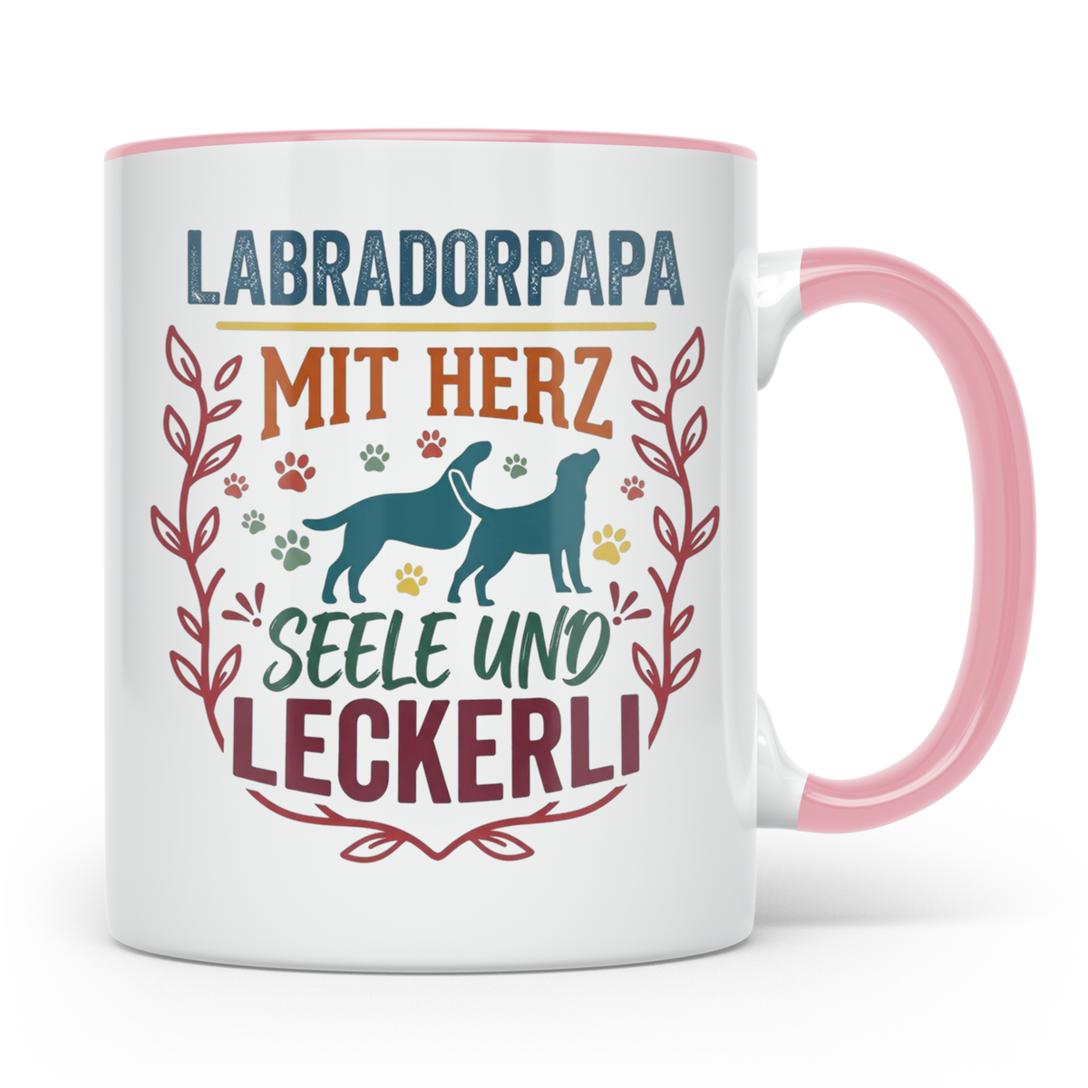 Labradorpapa Tasse mit Spruch Herz Seele Leckerli | Geschenk – Rosa [farbe:rosa]