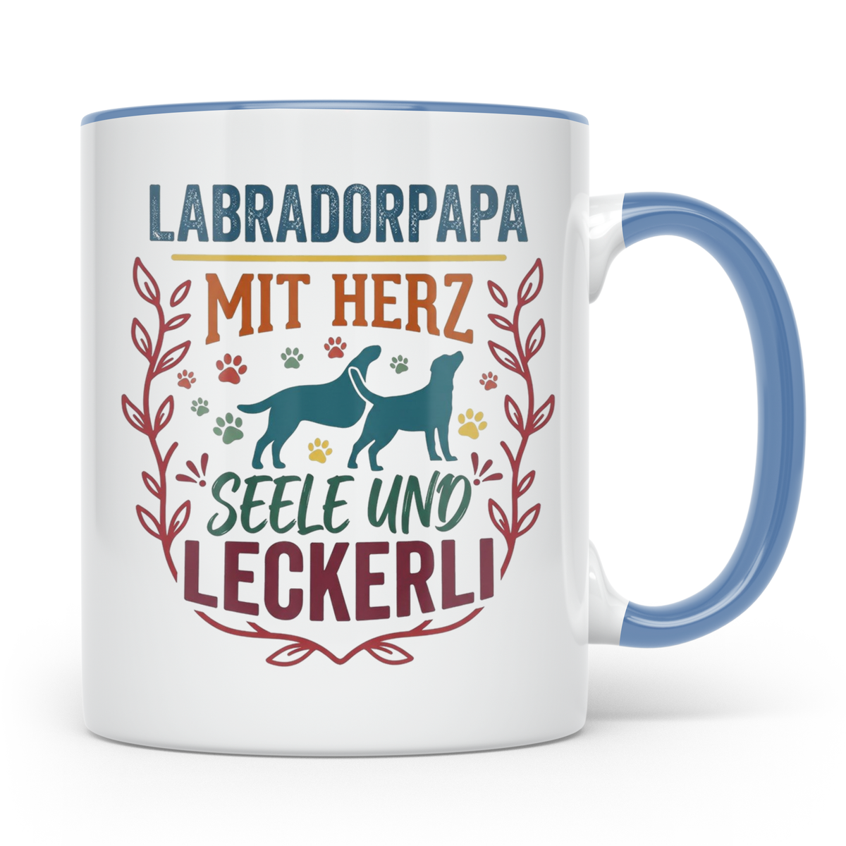 Labradorpapa Tasse mit Spruch Herz Seele Leckerli | Geschenk – Blau [farbe:blau]