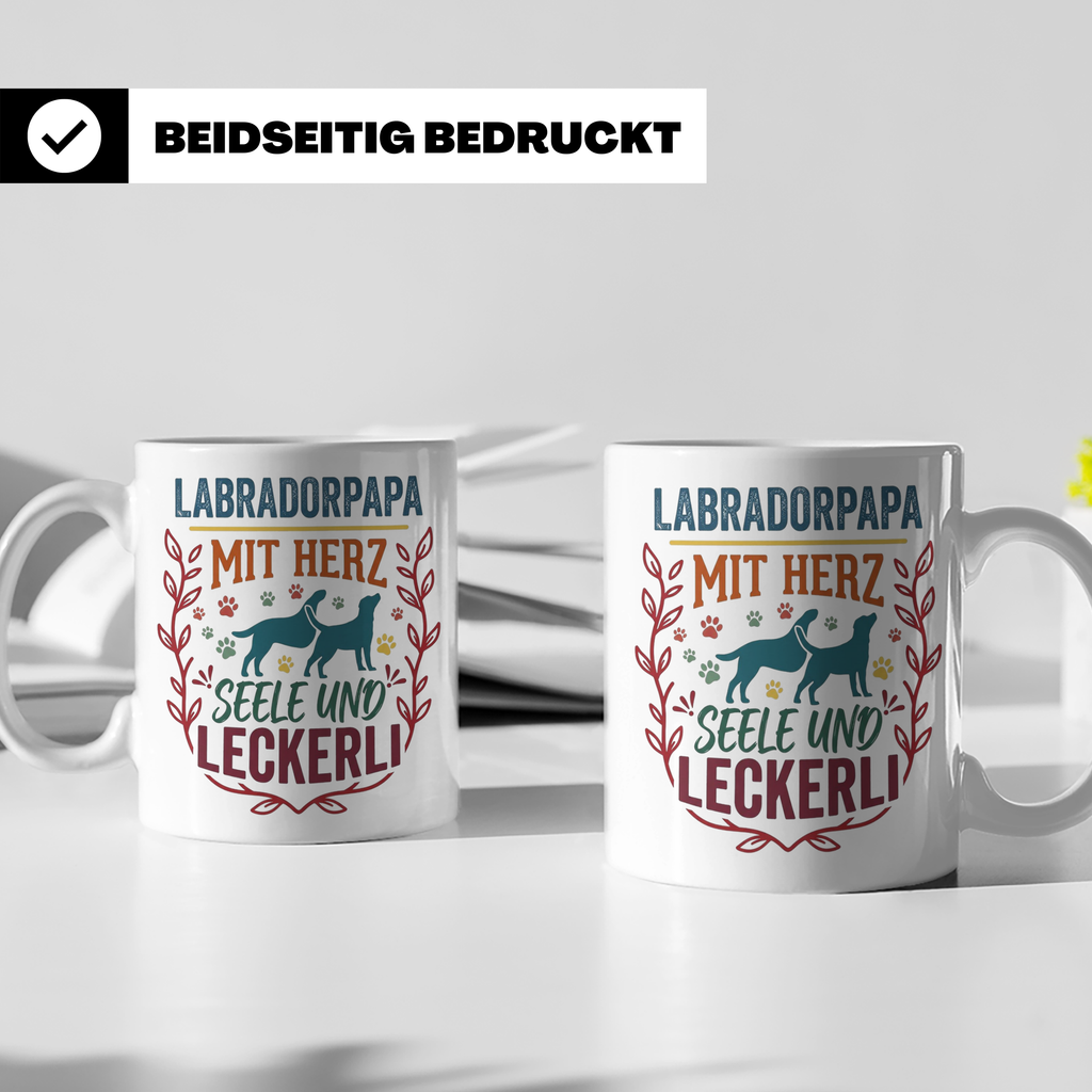 Labradorpapa Tasse mit Spruch Herz Seele Leckerli | Geschenk – Weiß [farbe:weiß]