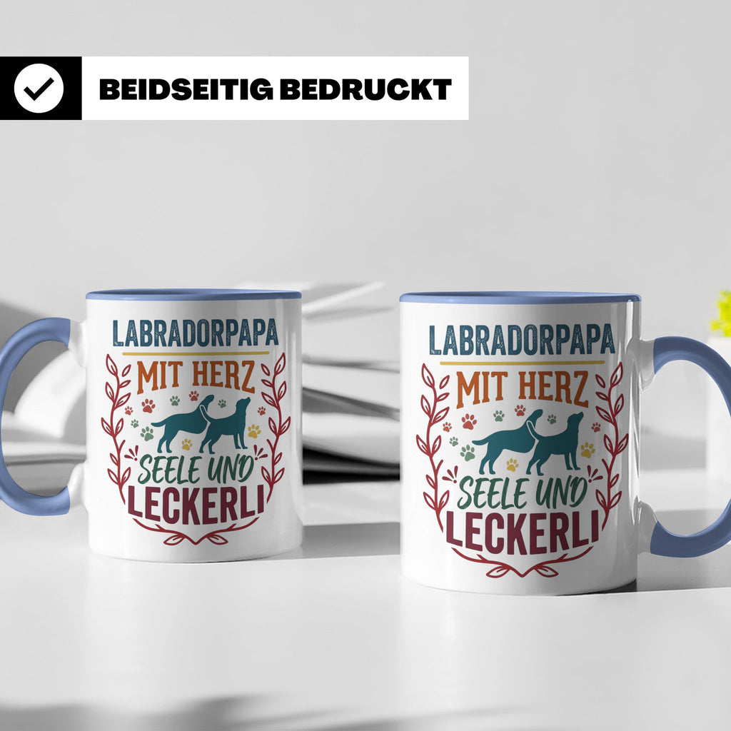 Labradorpapa Tasse mit Spruch Herz Seele Leckerli | Geschenk – Blau [farbe:blau]