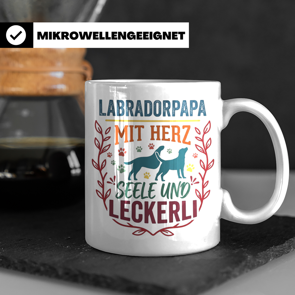 Labradorpapa Tasse mit Spruch Herz Seele Leckerli | Geschenk – Weiß [farbe:weiß]
