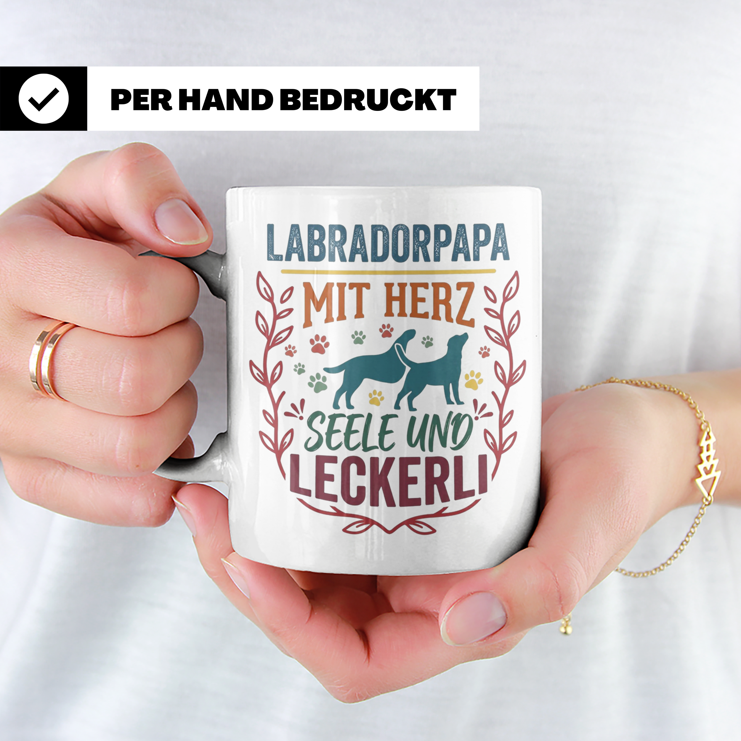 Labradorpapa Tasse mit Spruch Herz Seele Leckerli | Geschenk – Weiß [farbe:weiß]