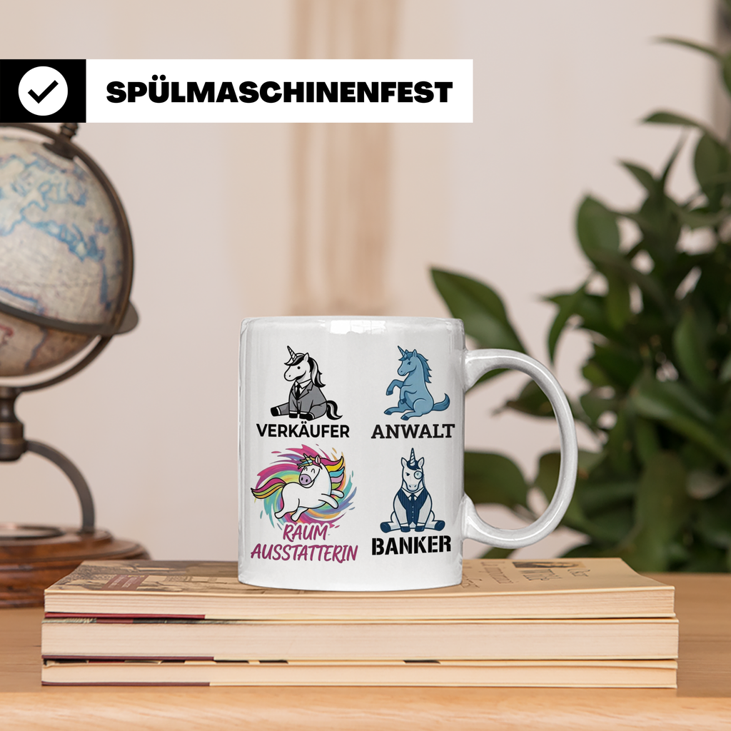 Einhorn Berufe Tasse lustig | Kaffeebecher für Verkäufer, Ba – Weiß [farbe:weiß]
