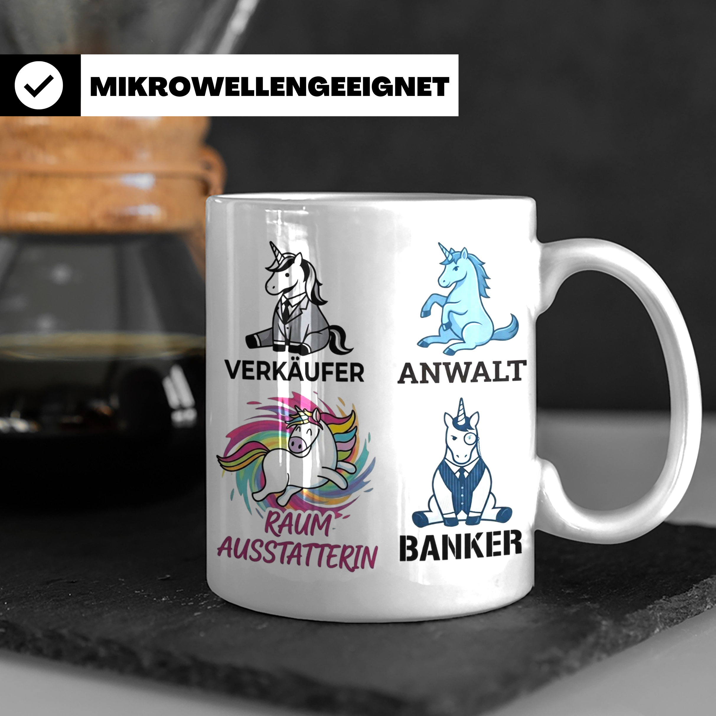 Einhorn Berufe Tasse lustig | Kaffeebecher für Verkäufer, Ba – Weiß [farbe:weiß]