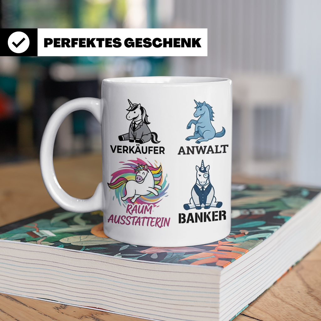 Einhorn Berufe Tasse lustig | Kaffeebecher für Verkäufer, Ba – Weiß [farbe:weiß]