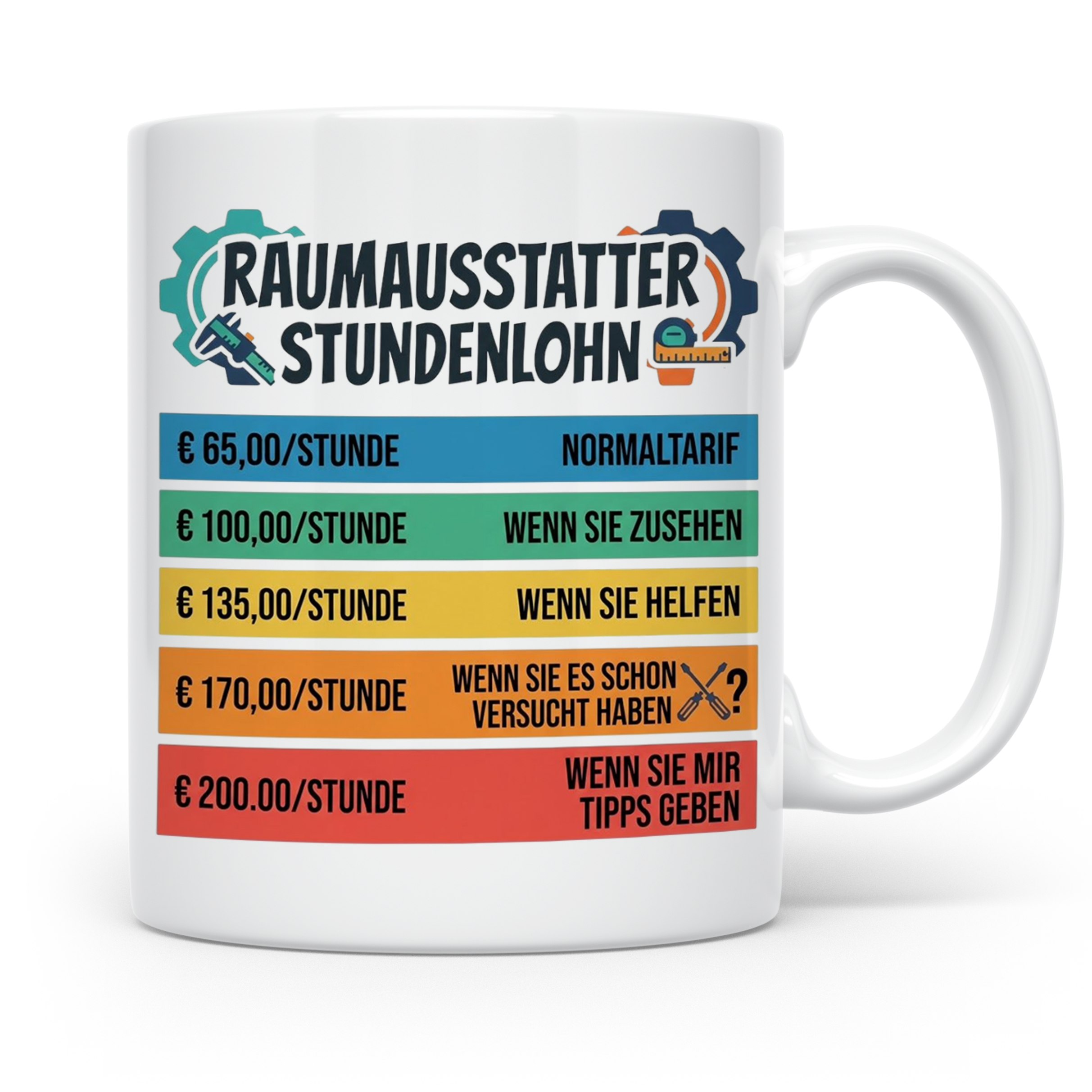 Raumausstatter Stundenlohn Tasse, lustiger Handwerker Spruch – Weiß [farbe:weiß]