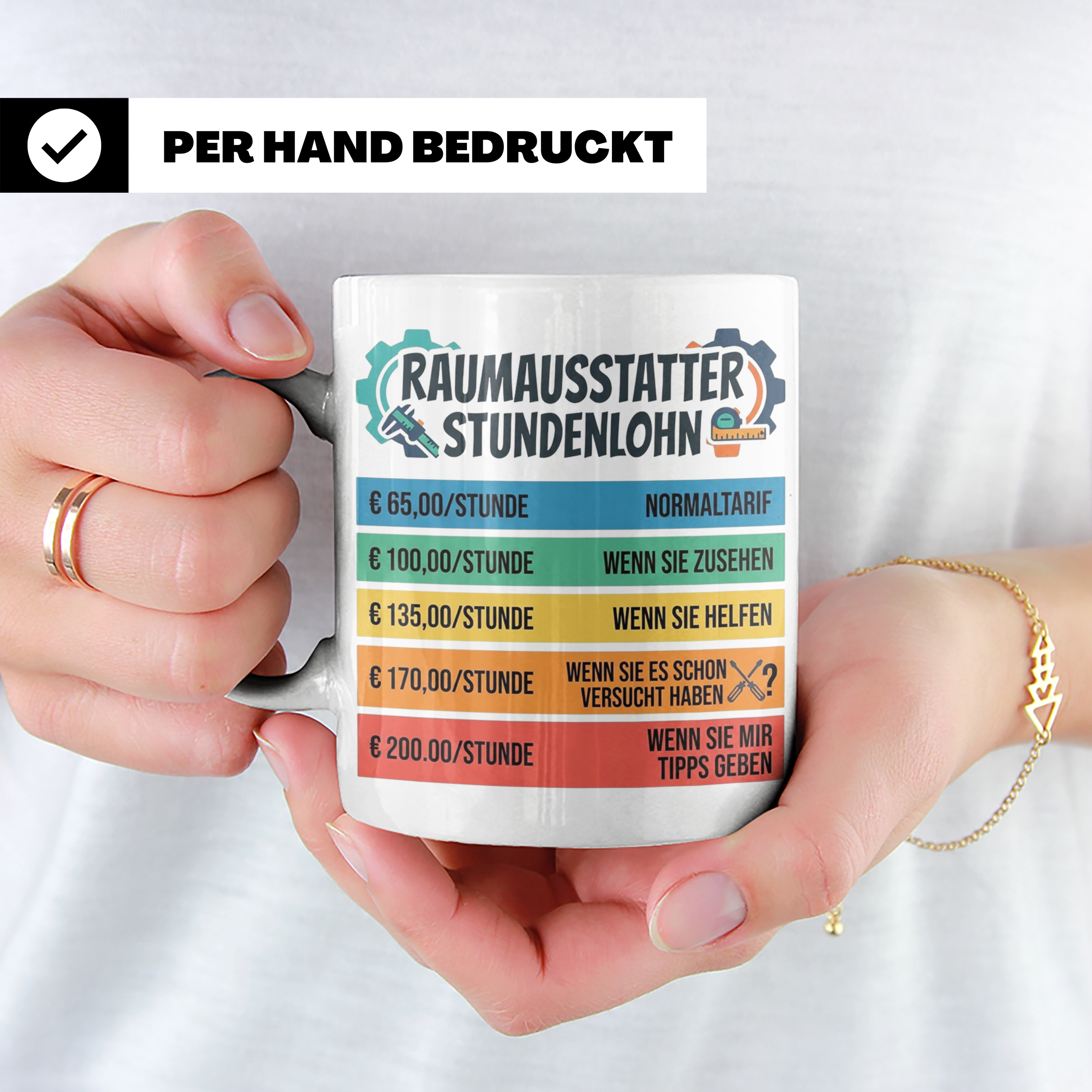 Raumausstatter Stundenlohn Tasse, lustiger Handwerker Spruch – Weiß [farbe:weiß]
