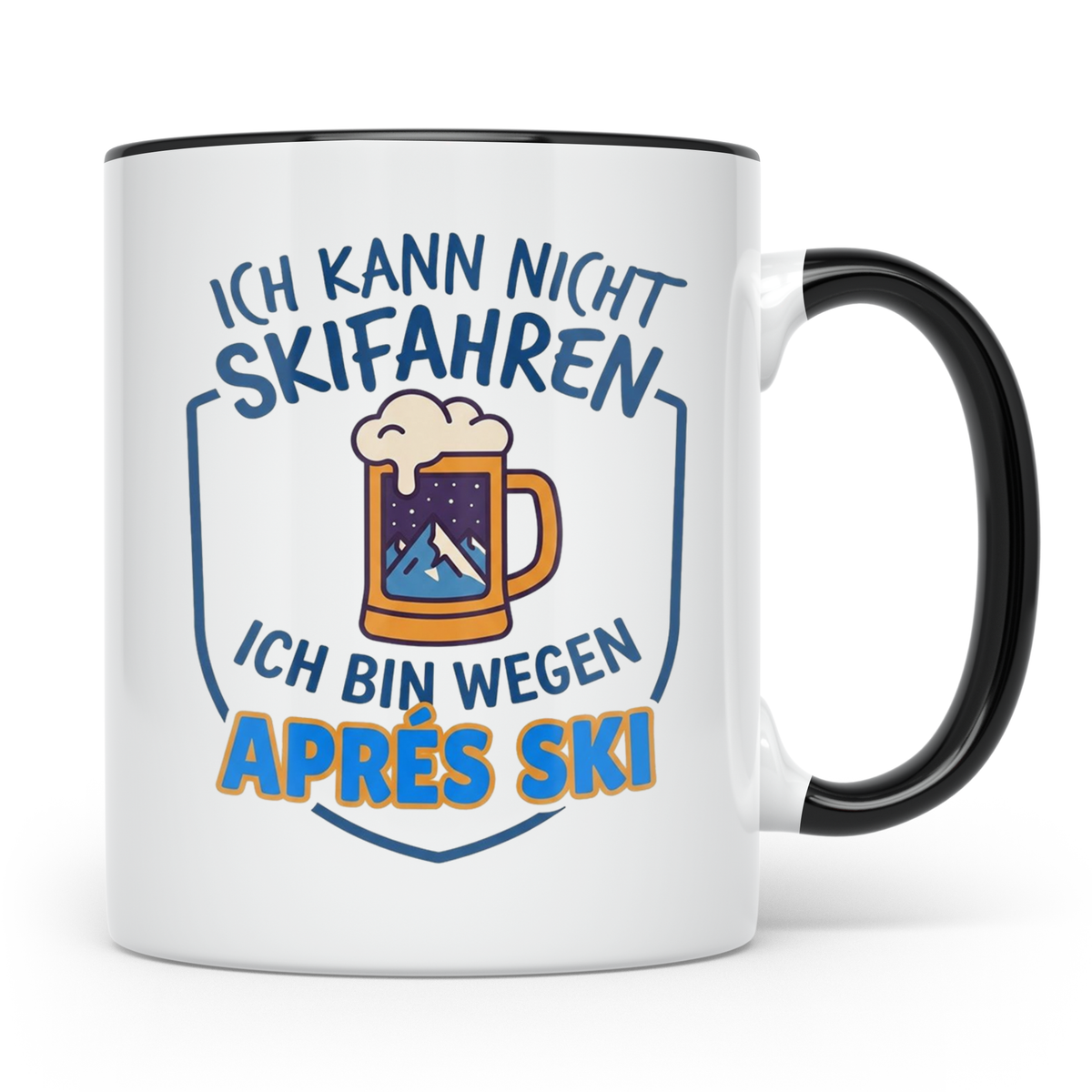 Après Ski Tasse mit Spruch Ich kann nicht Skifahren. Geschen – Schwarz [farbe:schwarz]