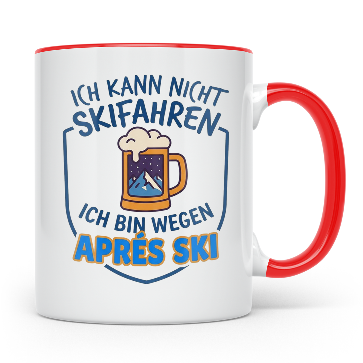 Après Ski Tasse mit Spruch Ich kann nicht Skifahren. Geschen – Rot [farbe:rot]