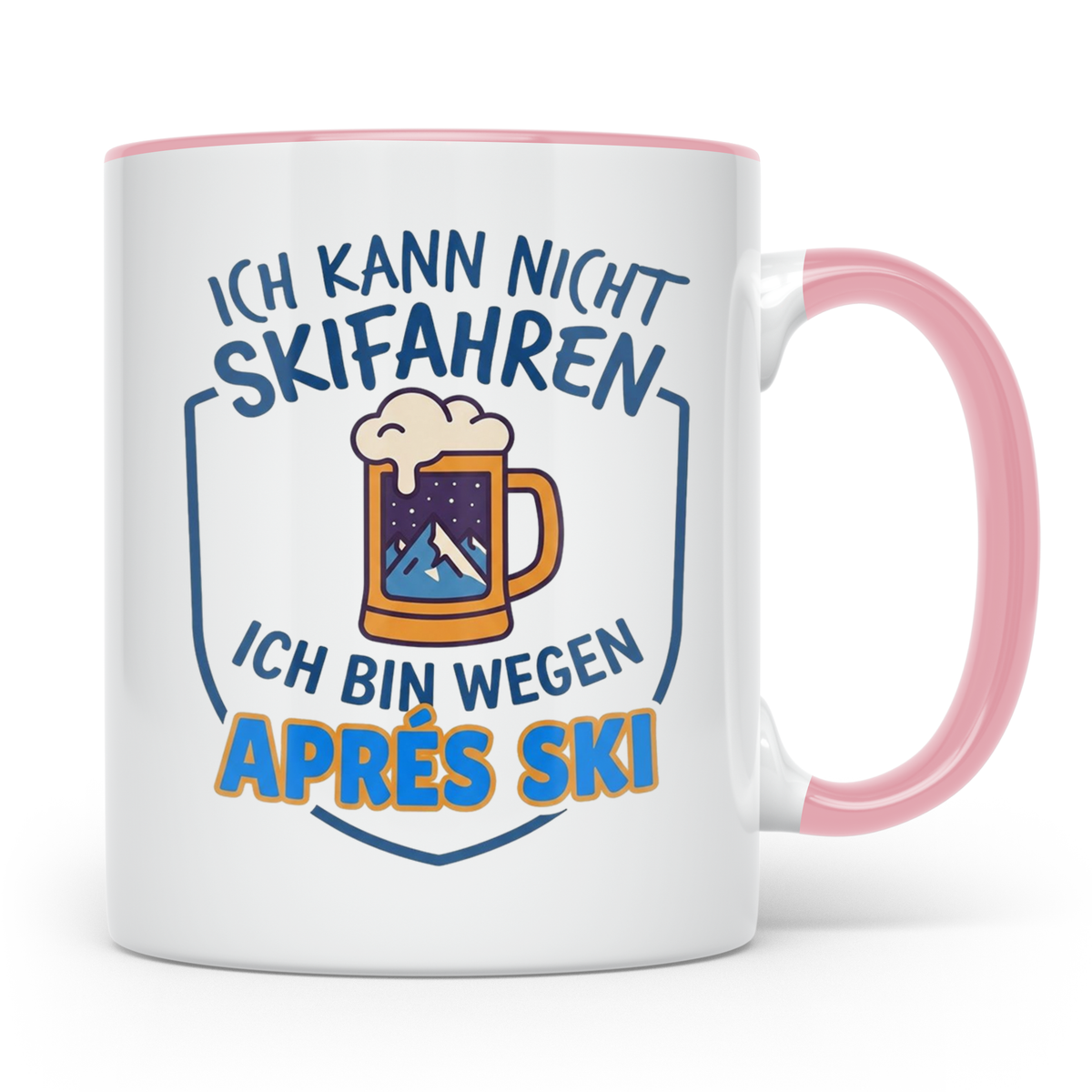 Après Ski Tasse mit Spruch Ich kann nicht Skifahren. Geschen – Rosa [farbe:rosa]