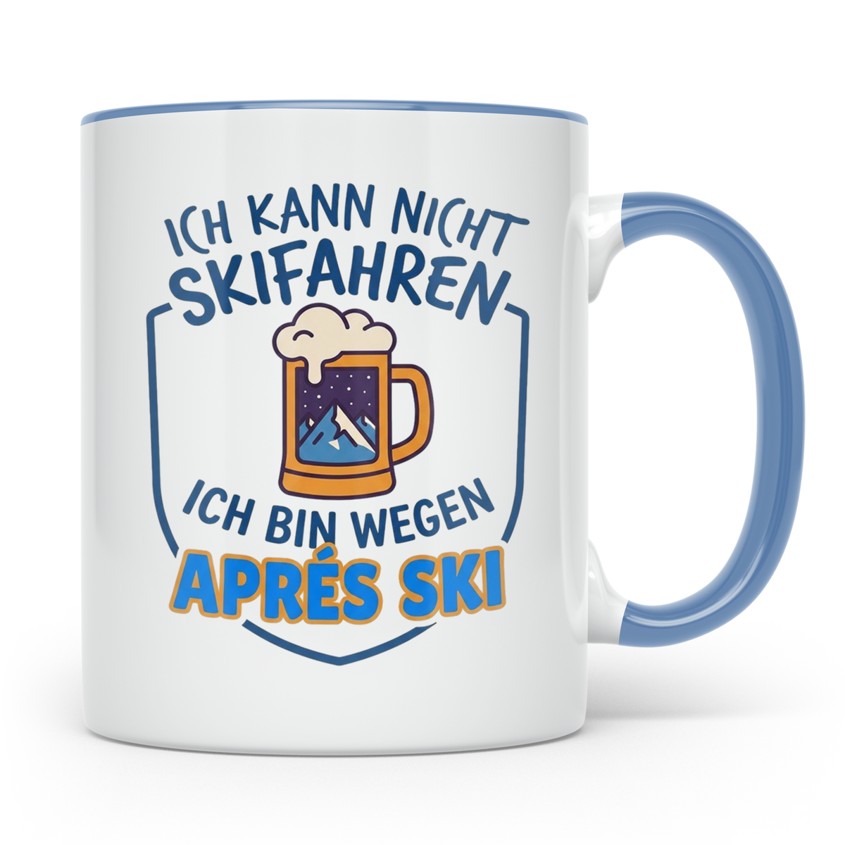 Après Ski Tasse mit Spruch Ich kann nicht Skifahren. Geschen – Blau [farbe:blau]
