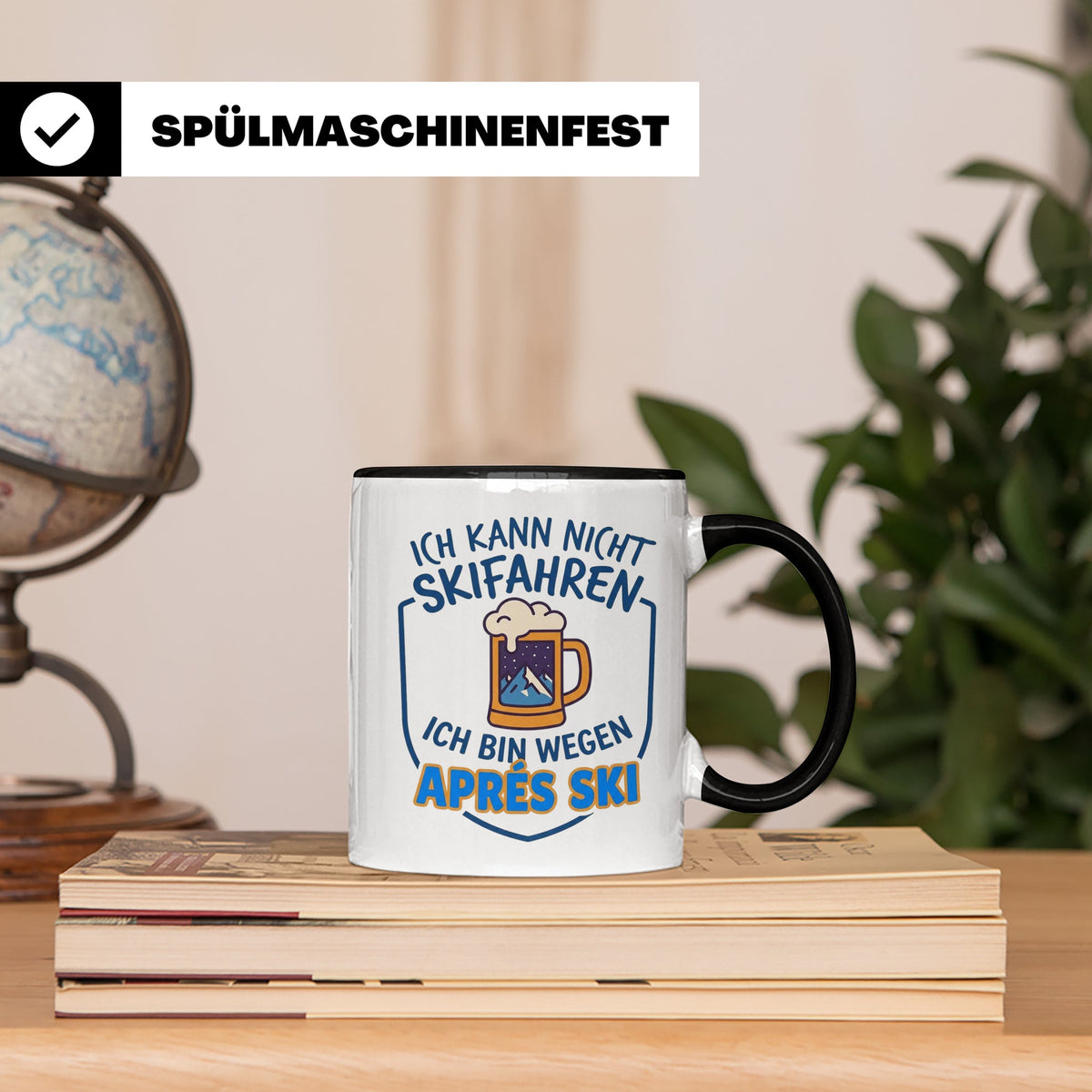 Après Ski Tasse mit Spruch Ich kann nicht Skifahren. Geschen – Schwarz [farbe:schwarz]