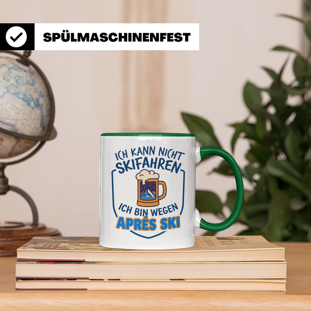 Après Ski Tasse mit Spruch Ich kann nicht Skifahren. Geschen – Grün [farbe:grün]