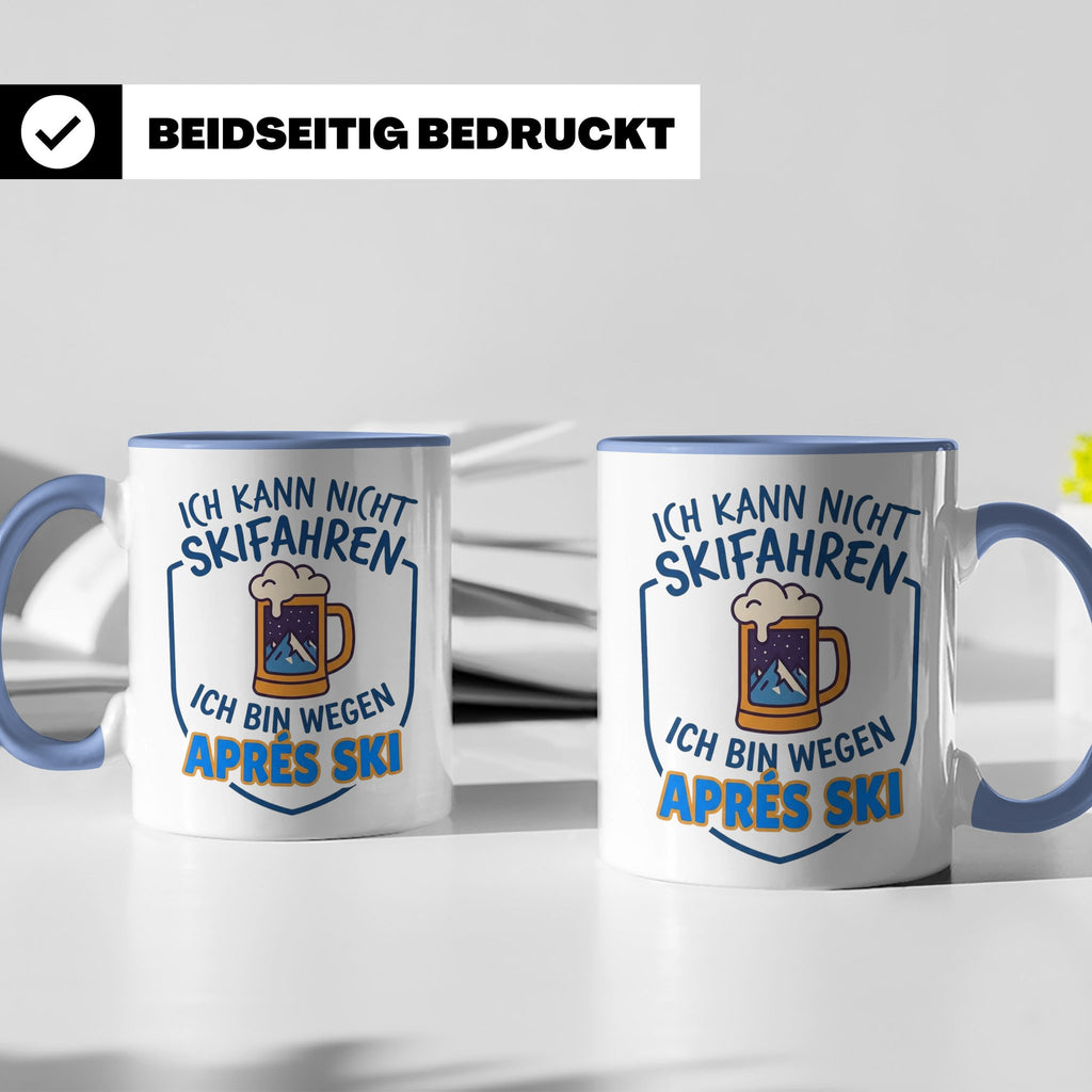 Après Ski Tasse mit Spruch Ich kann nicht Skifahren. Geschen – Blau [farbe:blau]