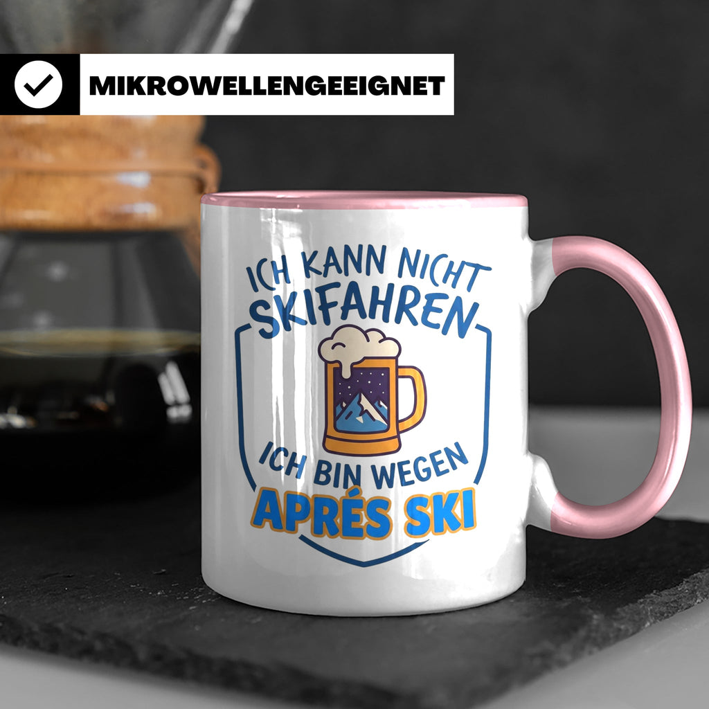 Après Ski Tasse mit Spruch Ich kann nicht Skifahren. Geschen – Rosa [farbe:rosa]
