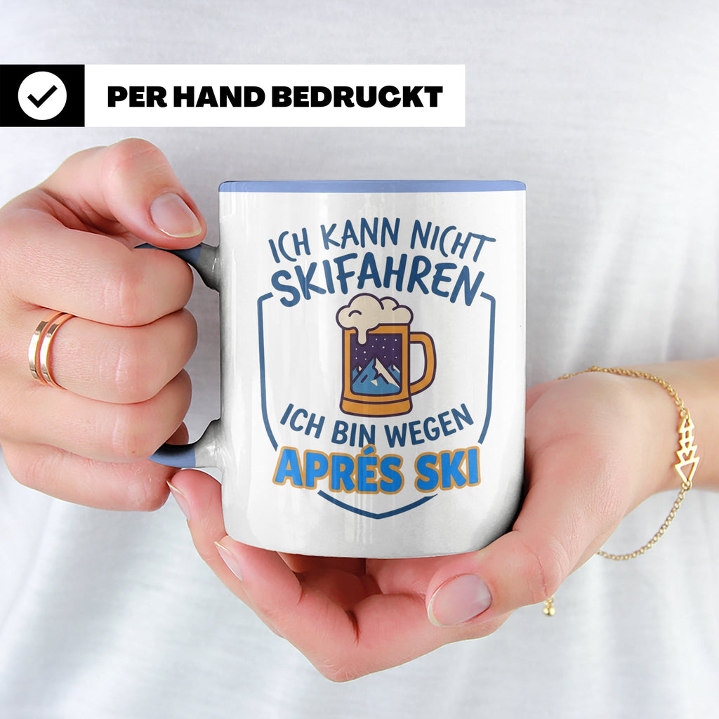 Après Ski Tasse mit Spruch Ich kann nicht Skifahren. Geschen – Blau [farbe:blau]