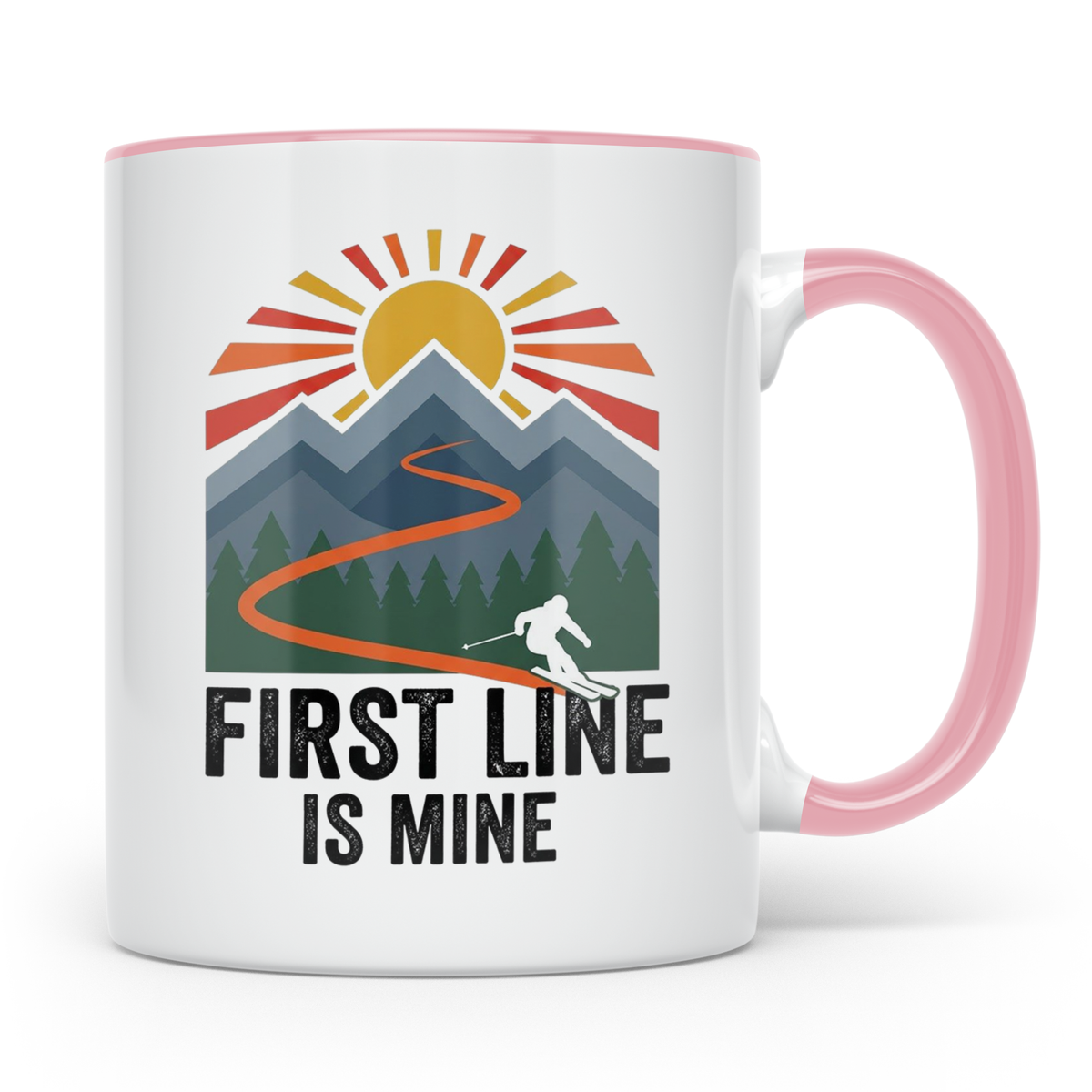 Skifahrer Tasse First Line Is Mine Spruch | Wintersport Bech – Rosa [farbe:rosa]