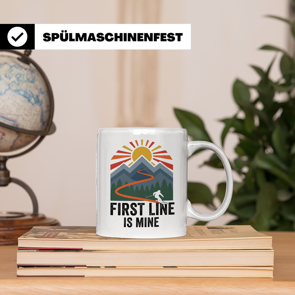 Skifahrer Tasse First Line Is Mine Spruch | Wintersport Bech – Weiß [farbe:weiß]