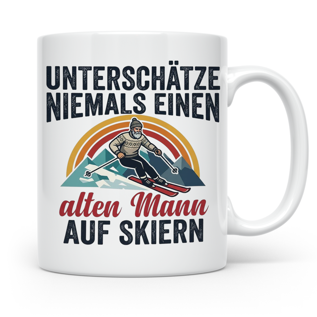 Alter Mann auf Skiern Tasse, lustiger Skifahrer Spruch für O – Weiß [farbe:weiß]