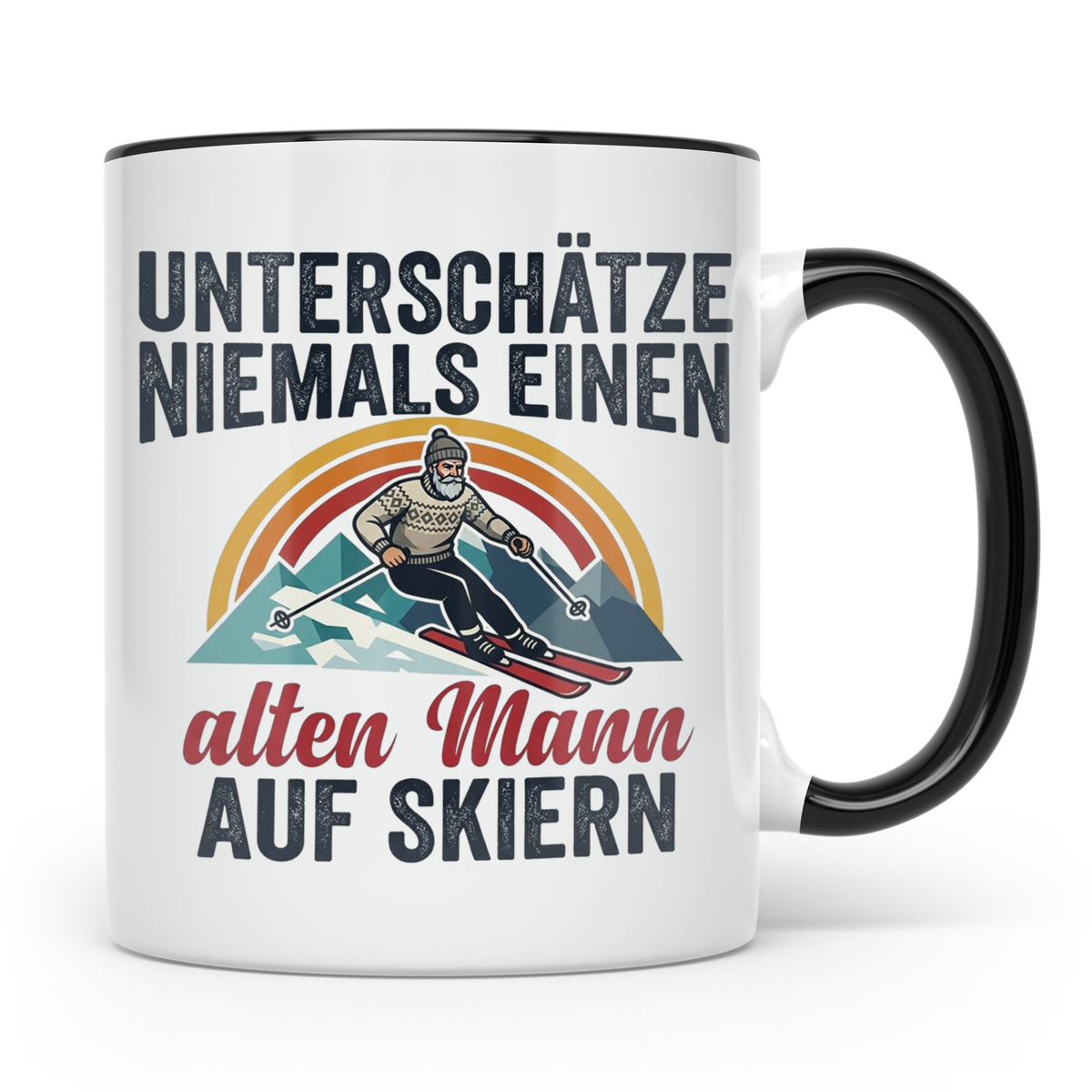 Alter Mann auf Skiern Tasse, lustiger Skifahrer Spruch für O – Schwarz [farbe:schwarz]