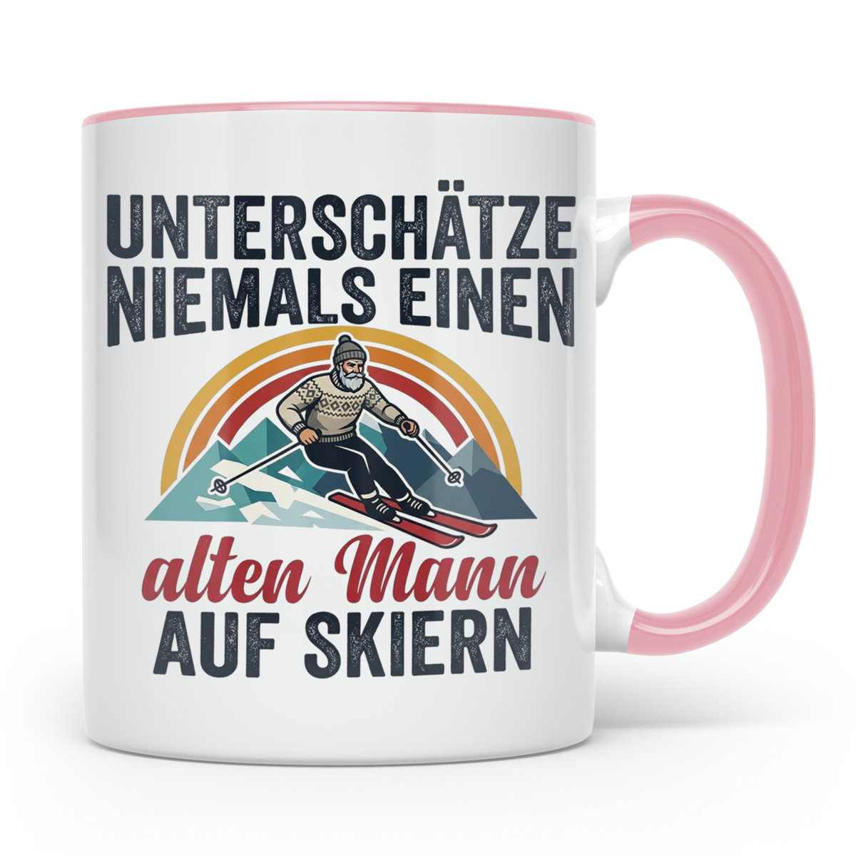 Alter Mann auf Skiern Tasse, lustiger Skifahrer Spruch für O – Rosa [farbe:rosa]