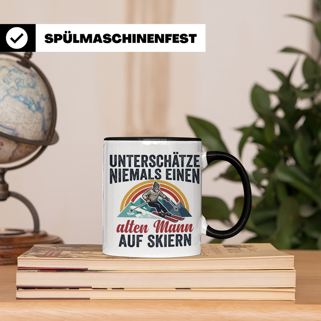 Alter Mann auf Skiern Tasse, lustiger Skifahrer Spruch für O – Schwarz [farbe:schwarz]