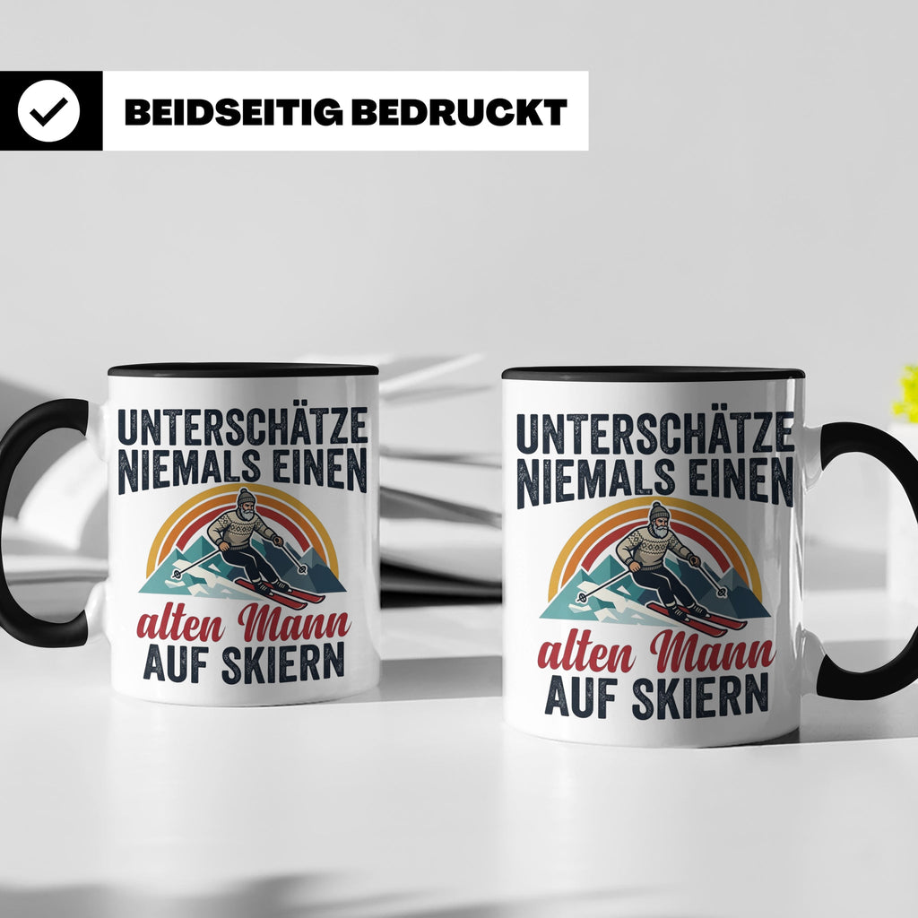 Alter Mann auf Skiern Tasse, lustiger Skifahrer Spruch für O – Schwarz [farbe:schwarz]