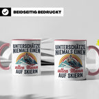 Alter Mann auf Skiern Tasse, lustiger Skifahrer Spruch für O – Rosa [farbe:rosa]