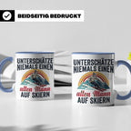 Alter Mann auf Skiern Tasse, lustiger Skifahrer Spruch für O – Blau [farbe:blau]