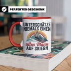 Alter Mann auf Skiern Tasse, lustiger Skifahrer Spruch für O – Rot [farbe:rot]